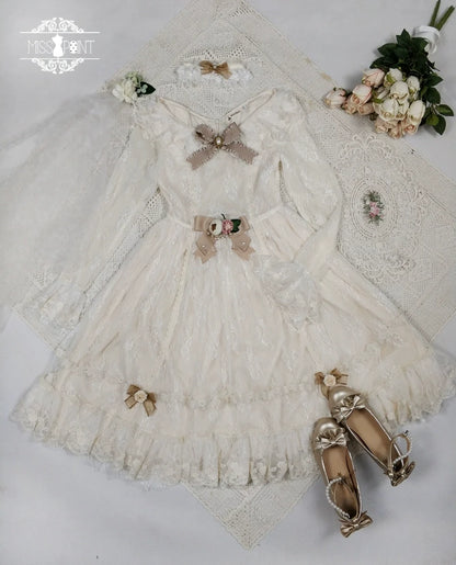 Miss Point - Dawn Girl - Reto Elegant lolita OP Dress Lace Long Sleeve
