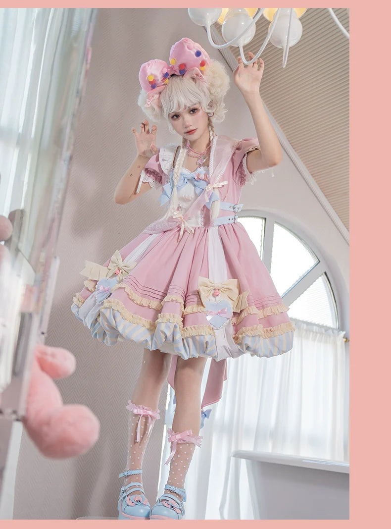 OCELOT - Sweet Lolita Pink Cat Tail OP Dress Set