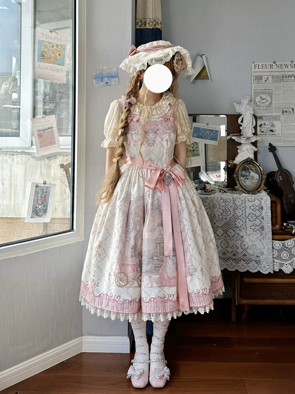 Moon River - Swan Lake Mirror - Pink Sweet Lolita Print JSK Dress