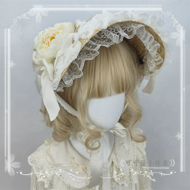 Cocoa Jam - Country Lolita Bonnet Lace Flower Flat Cap Multicolors Customized