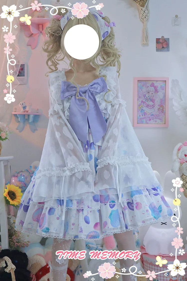 Time Memory - Xianbei - Sweet Lolita Chiffon Lantern Sleeve Cardigan with Bow
