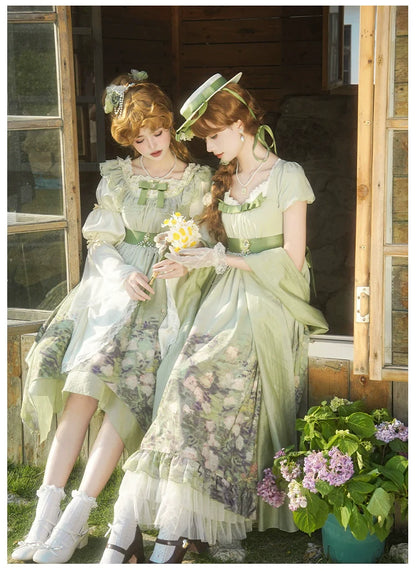 With PUJI - Blooming Rose - Chiffon Classic Lolita Dress Set Painting Styled OP & JSK