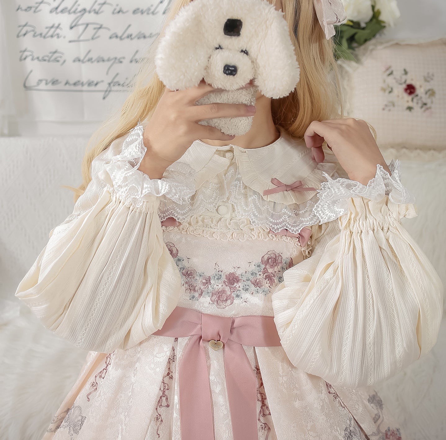 MIST - Cream Sweetheart - Kawaii Lolita Long-sleeve Blouse Multicolors