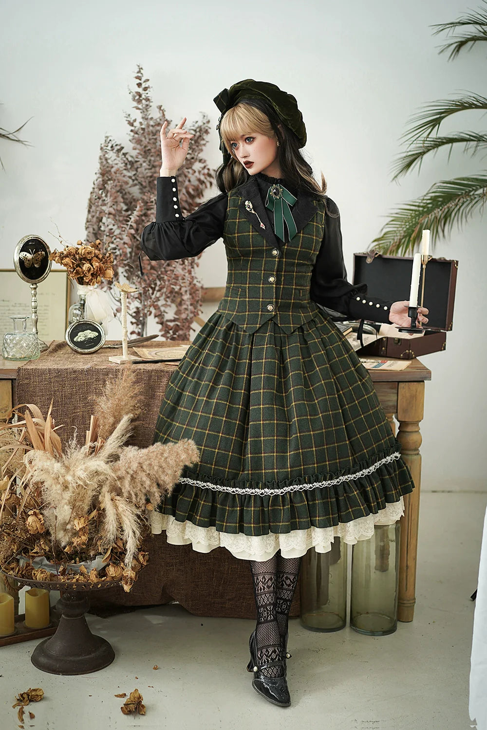 Miss Point - Rose - Elegant Lolita Fishbone Grid Skirt Customized