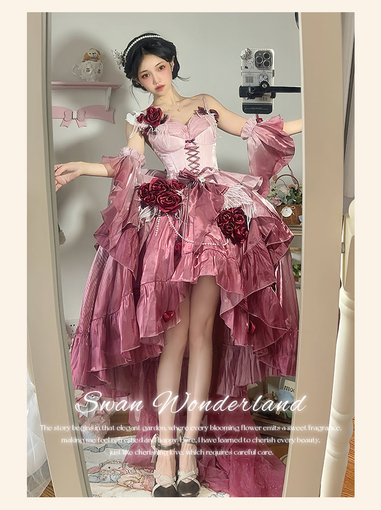 Meowing and Fruity - Swan Wonderland - Fairy Lolita JSK with High-Low Hem