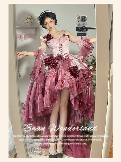 Meowing and Fruity - Swan Wonderland - Fairy Lolita JSK with High-Low Hem