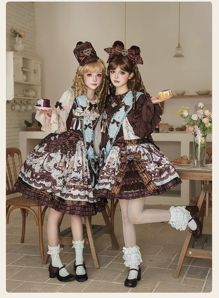 Alice Girl - Bear Chocolate Bar - Kawaii Lolita Blouse, Long Sleeve