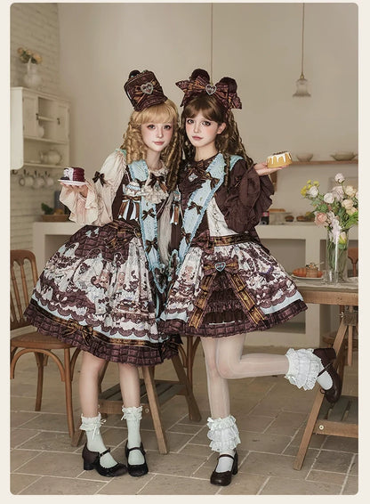 Alice Girl - Bear Chocolate Bar - Kawaii Lolita Blouse, Long Sleeve