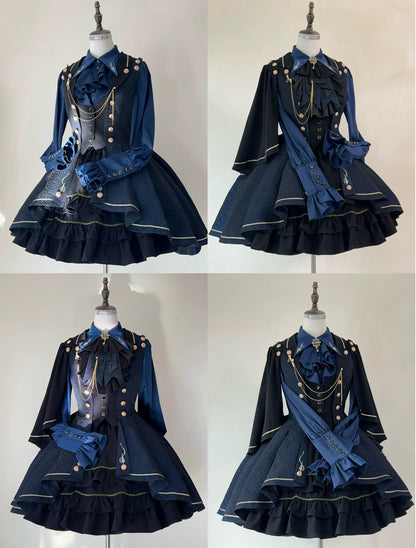 SilentMars - Fallen Moon Rule - Military Lolita Shirt Set Retro Knight Style Blouse