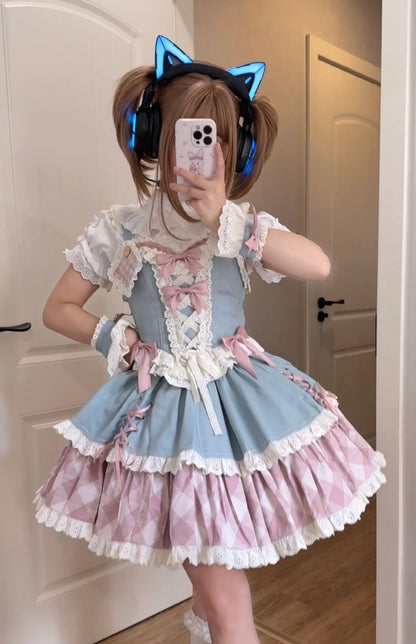 Kuma - Sweet Cowboy - Sweet Lolita Pastel Colors Denim Skirt Set