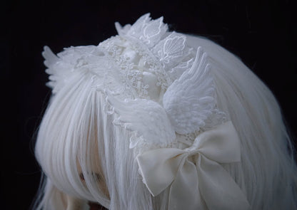 Strange Sugar - Gothic Lolita White Lace Angel Wings Hairband