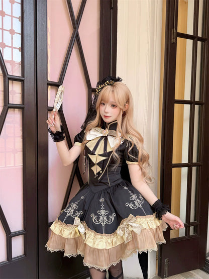 Letters from Unknown Star - Glitter Oath - Military Lolita OP Dress with Detachable Split Tail Cloak