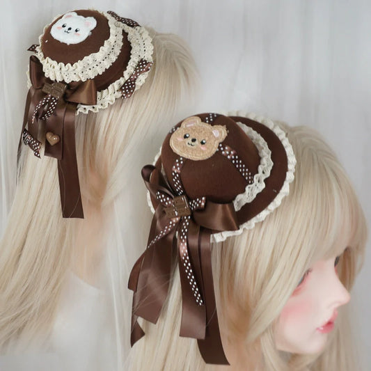 MaoJiang Handmade - Kawaii Lolita Headdress Chocolate Brown Top Hat