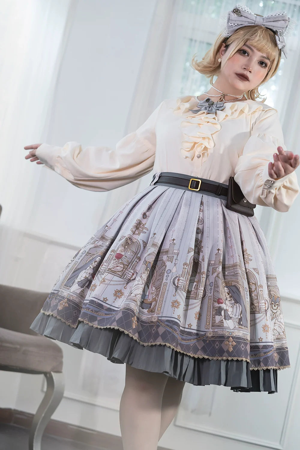 Miss Point - Demon Hunting Notes - Gothic Lolita Cross Print Short Skirt