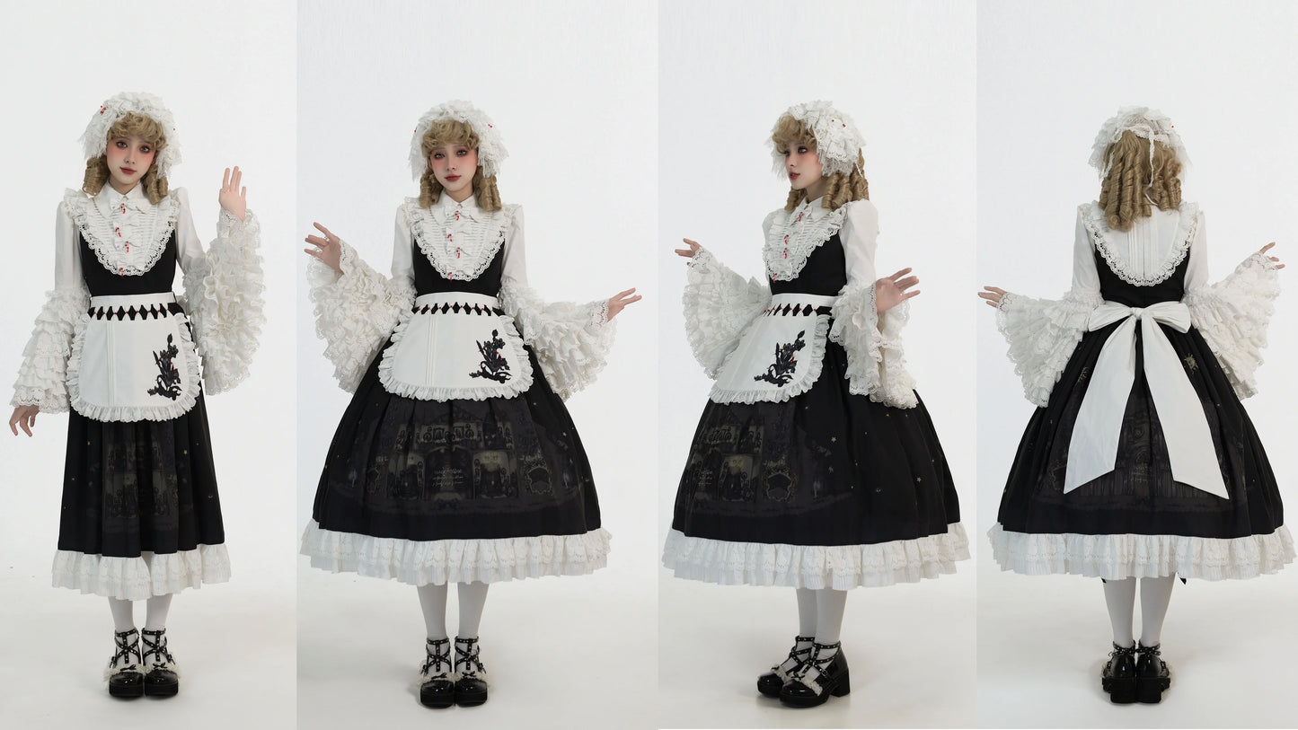 Dark Circle Clinic - Barbara Manor Night - Gothic Lolita JSK Pleated Floral Print Lolita Dress