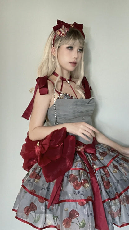 Gloaming - Sweet Lolita Cherry print Short Sleeve OP and SK Set