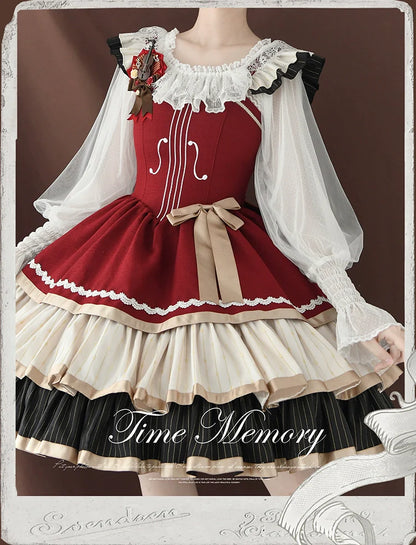 Time Memory - Layered Heart - Sheer Classic Shirt with Mutton Sleeves & Polka Dot