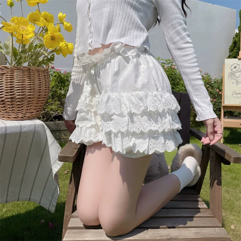 Sugar Girl - Cotton Lolita Bloomers Tiered Hem Cake Petticoat Shorts