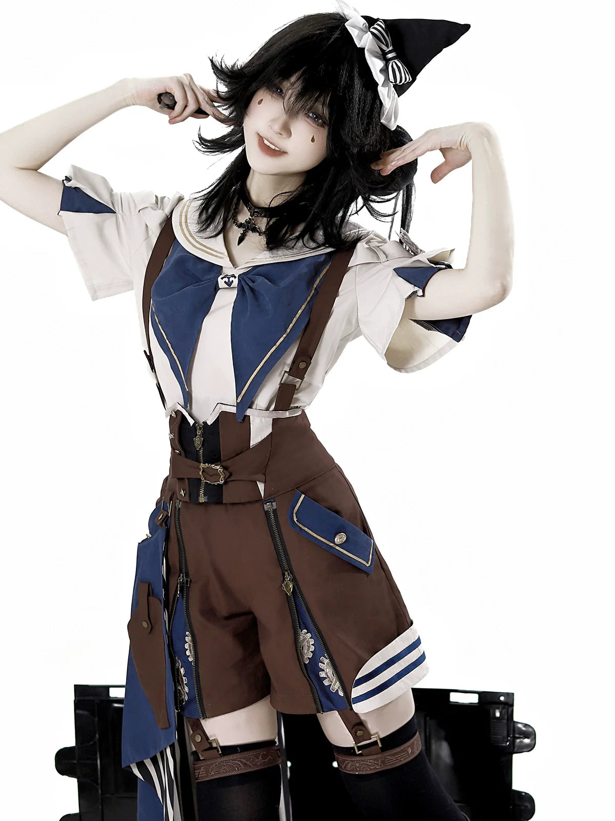 Designer's Gift - Voyager's Daily - Ouji Lolita Suspender Shorts Set with Shirt & Trailing