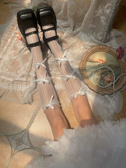 WAGUIR - Sweet Lolita Mid-Calf Socks 3-Layer Lace Mesh Fairy Thin Socks