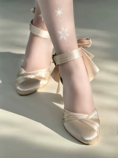 MR.Qiutian - Coronation - Elegant Lolita Shoes Satin Heels With Rose Buckle & Bow Clip