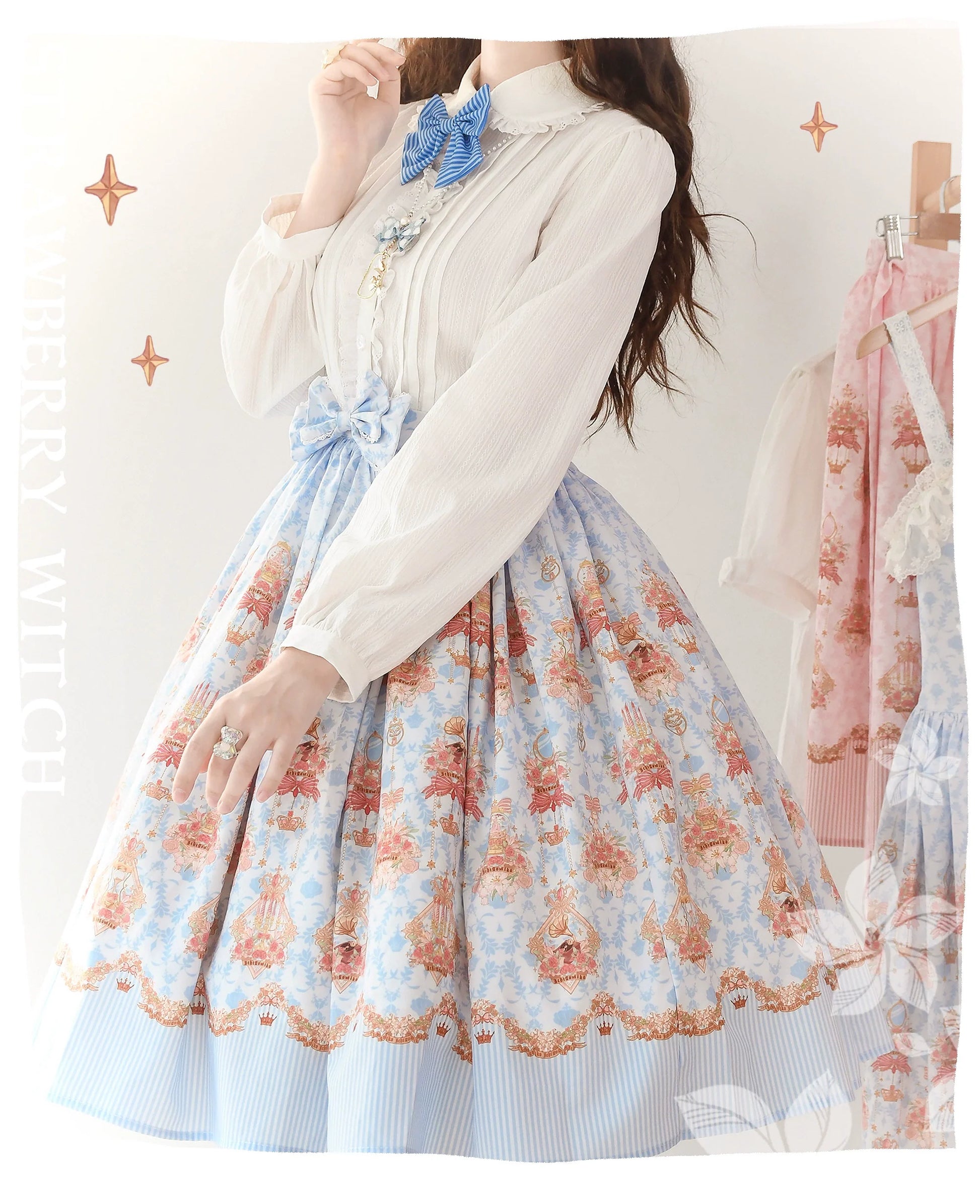 Strawberry Witch - Rose Garden Bunny - Daily Lolita Rose Bunny Printing OP JSK Dress Set