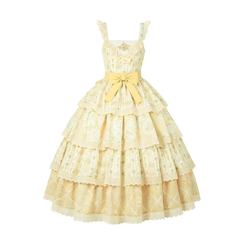 With PUJI - Letter and Poetry Sunflower Matters - Country Lolita JSK Embroidered Printed Lolita Dress