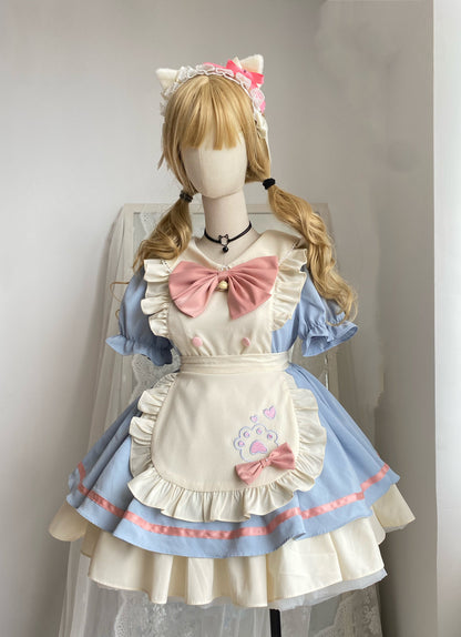 Qianmu - Cat Cafe - Maid Lolita OP dress with Detachable Bow and Apron