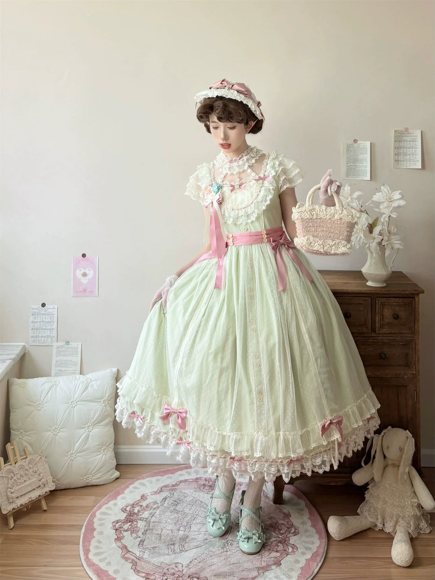 Uncle's Workshop - Fluttering Cherry Spring Strings - Cotton Sweet Lolita JSK Dress