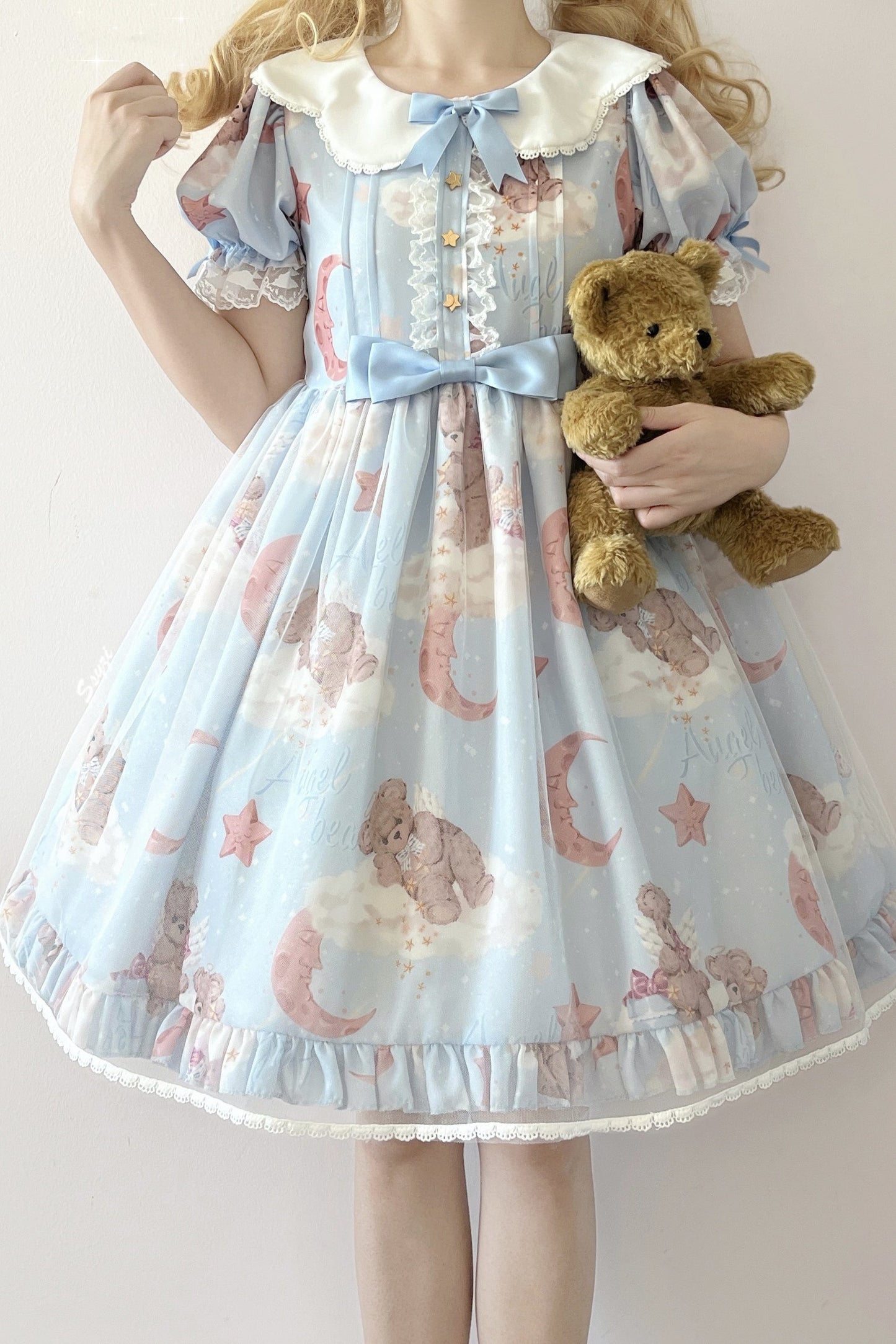 Polaris Lolita - Starry Wish Bear 2.0 - Kawaii Lolita OP Dress with Short Puffy Sleeves