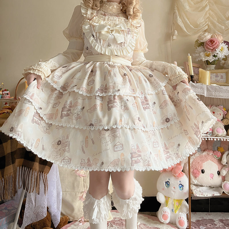 Niu Niu - Plus Size Lolita Jumper Dress, Beige Sweet Short Sleeve