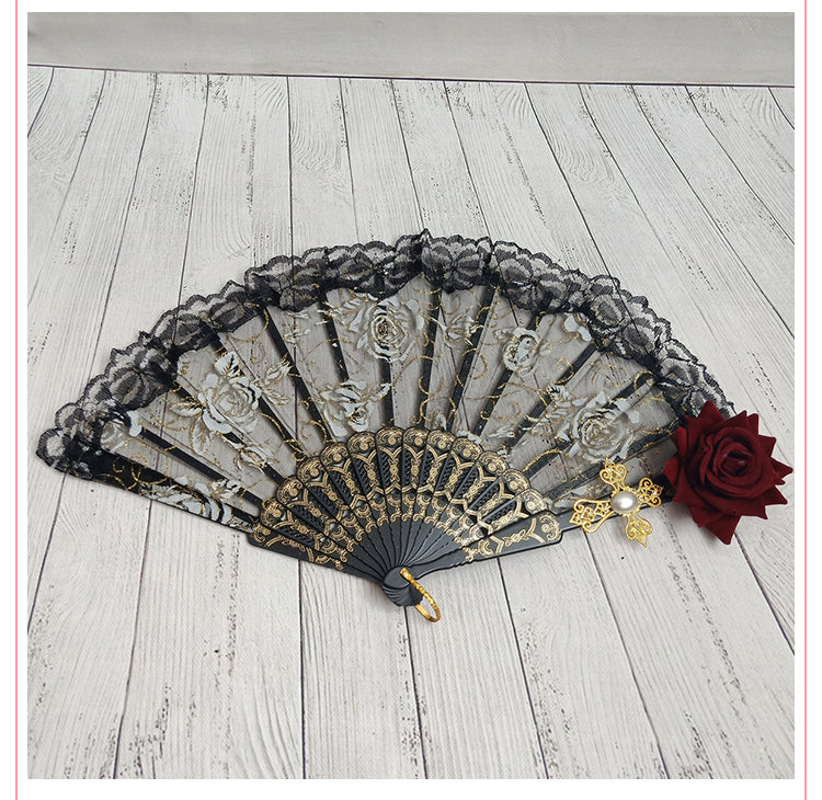 Cocoa Jam- Gothic Lolita Lace Gorgeous Folding Fan