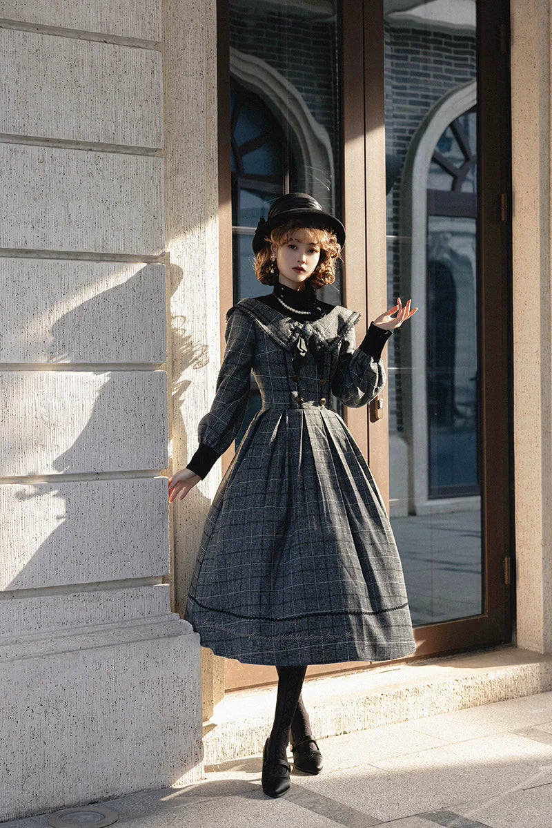 ZeeYe - Maple Dan Bai Lu - Classic Lolita Plaid Dress Long Sleeved OP