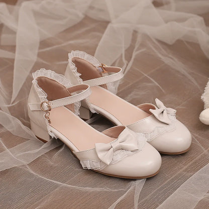 Yana - Sweet Lolita Sandal with Low Chunky Heel and Bow Decoration