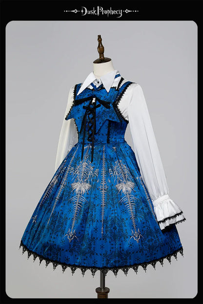 DuskProphecy - Coccyx - Elegant Lolita Dress High Waist Fishbone Print JSK Set