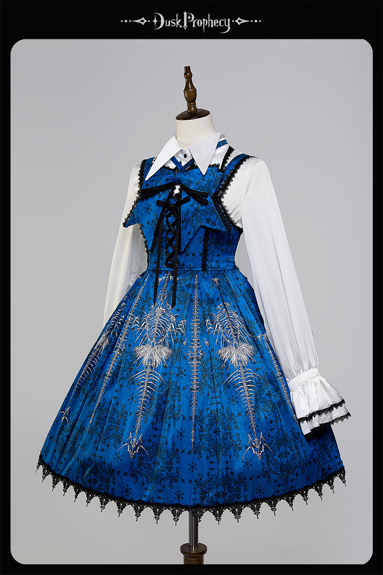 DuskProphecy - Coccyx - Elegant Lolita Dress High Waist Fishbone Print JSK Set