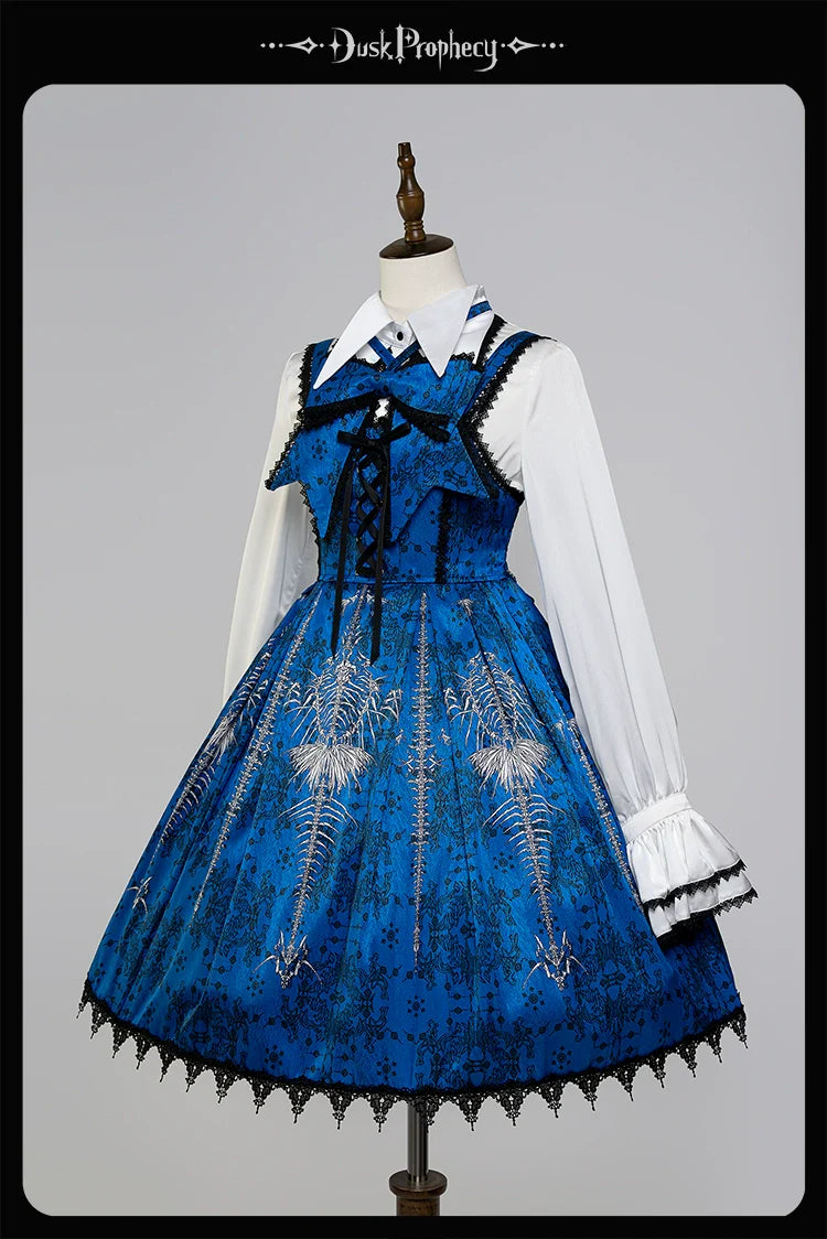 DuskProphecy - Coccyx - Elegant Lolita Dress High Waist Fishbone Print JSK Set