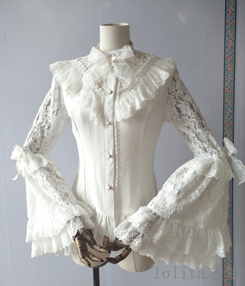 Sweet Angel - Time of the Day - Elegant Lolita Hime Sleeve White Blouse