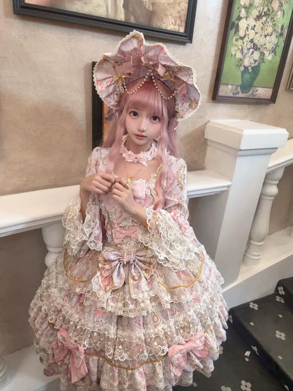 Hanguliang - Candlelight Sonata - Sweet Lolita Long Sleeve OP, Tiered Ruffles