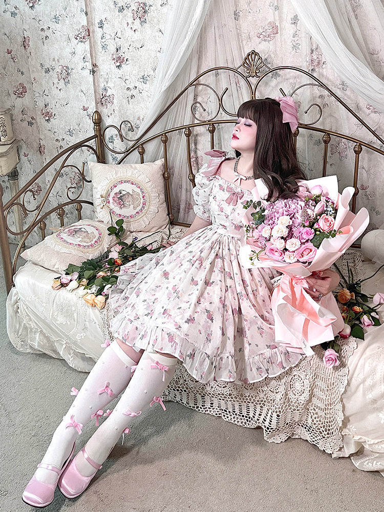 Yingtang - Plus Size Lolita Floral Print Lolita Dress