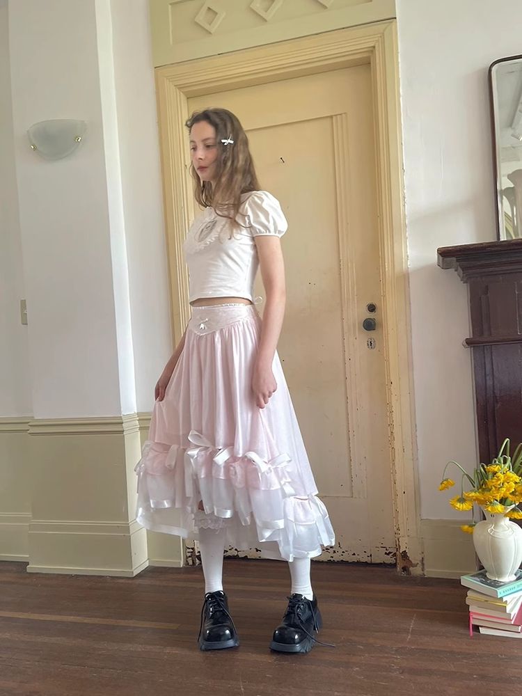 Ribbon lace splicing long skirt【s0000008726】