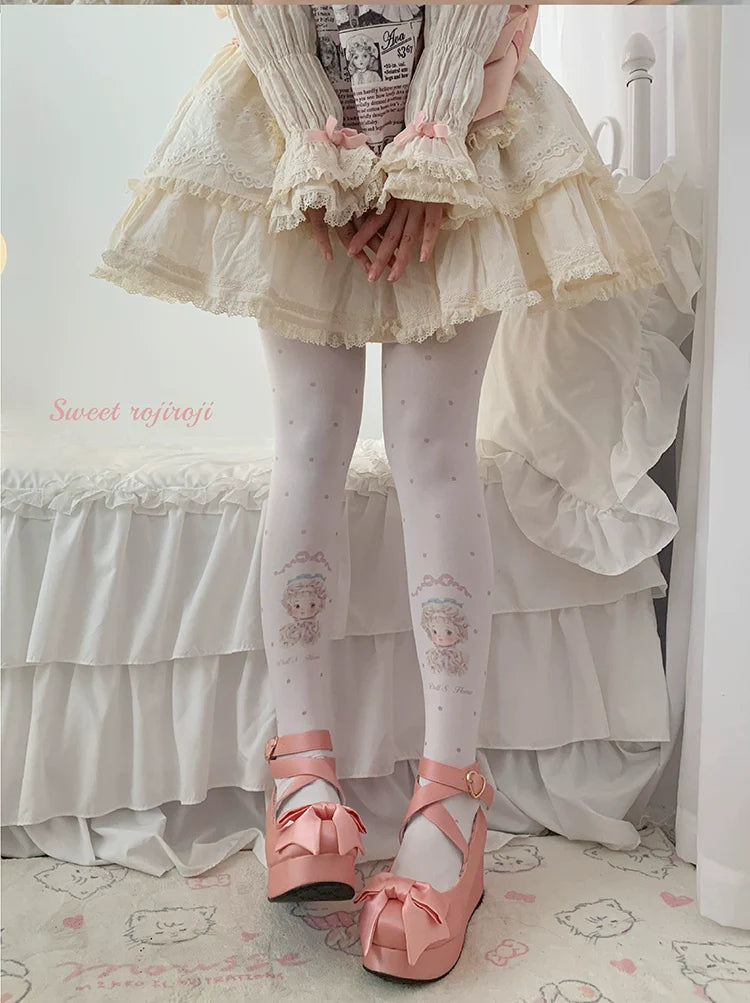 Roji Roji - Sweet Lolita Tights Velvet Print Pantyhose