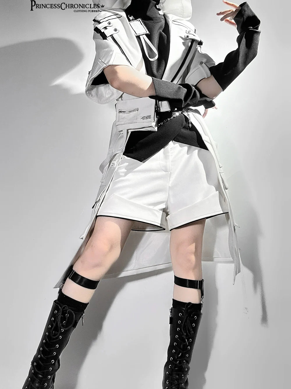 Princess Chronicles - White Cat - Futuristic Style Cool Lolita Pants Suit With Cat Ear Coat