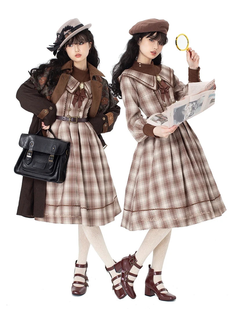 ZeeYe - Maple Dan Bai Lu - Classic Lolita Plaid Dress Long Sleeved OP