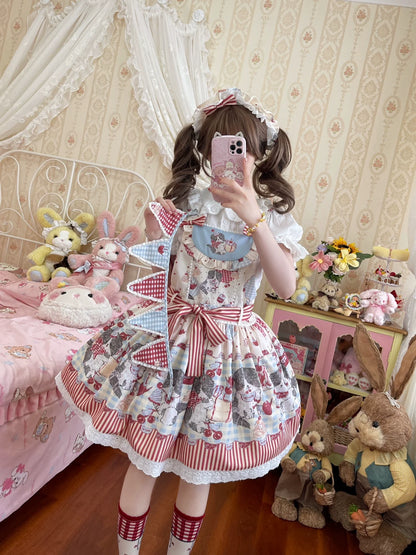 Akiyama Future Studio - Border Collie Cherry - Kawaii Lolita Salopette Cherry Print Dress