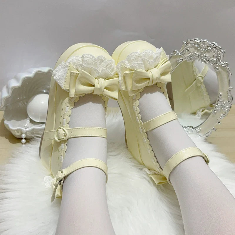 Jiujiu Lolita - Milky Puff - Sweet Lolita Heels Shoes, Round Toe With Petite Wedge