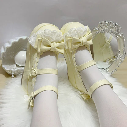 Jiujiu Lolita - Milky Puff - Sweet Lolita Heels Shoes, Round Toe With Petite Wedge