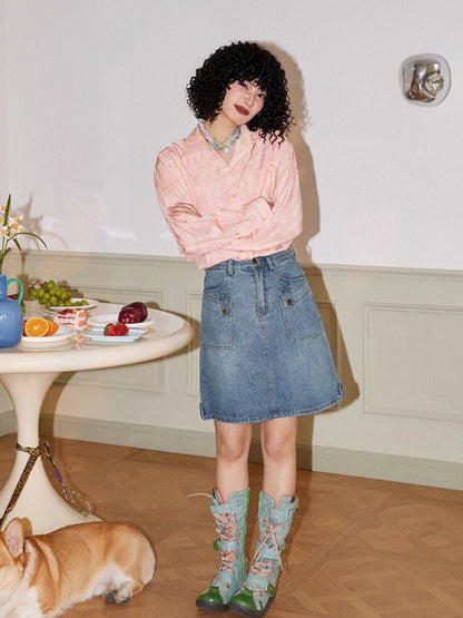 Butterfly print loose long sleeve shirt【s0000006553】