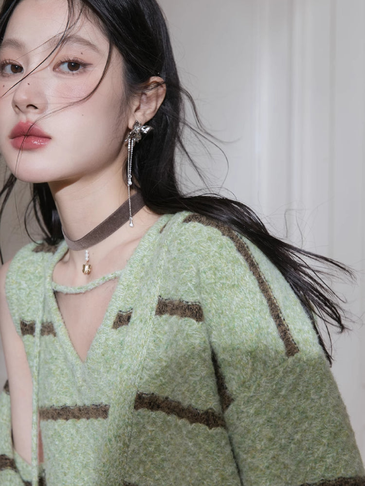 Wool cardigan + dress set【s0000007208】