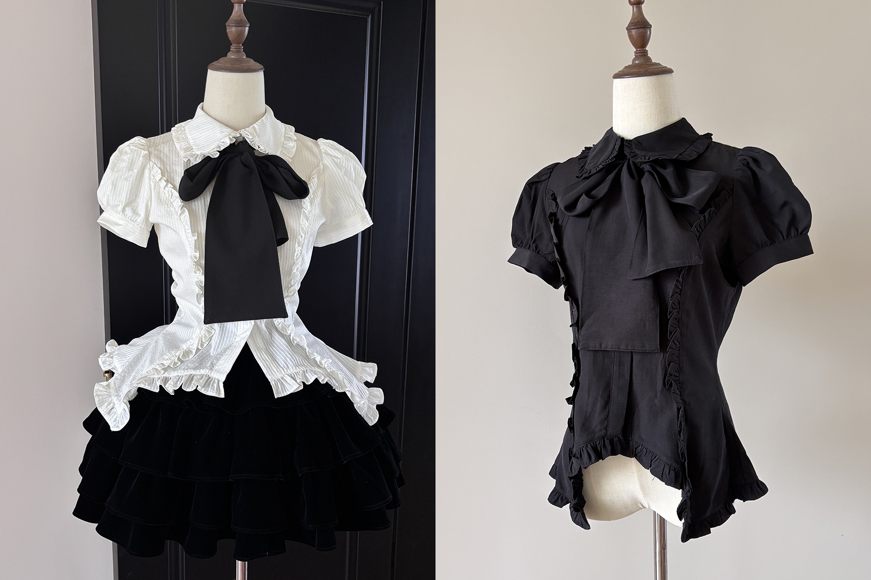 FlowerFairyDaily - Lilith - Gothic Lolita Short Sleeve Shirt, Detachable Tie